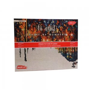Panza Pictura Daco pe Numere, Material Bumbac, Dimensiune 40x50 cm, Gramaj 280 g/mÂ², 24 Culori Acrilice si 3 Pensule Incluse in Set, Model Peisaj de Toamna
