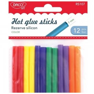 Rezerva Silicon Colorat pentru Pistol de Lipit DACO, 7 mm, 12 Buc, 12 Culori, Rezerve Silicon, Batoane Silicon, Silicon pentru Pistol de Lipit, Rezerve de Silicon Multicolore, Batoane de Silicon pentru Pistol de Lipit