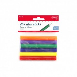 Rezerva Silicon Pistol de Lipit Daco, 100x10 mm, 6 Buc/Set, 6 Culori, Batoane Colorate Silicon, Rezerve Colorate Pistoale de Lipit, Baghete Silicon Color, Rezerve Lipici Fierbinte, Baton Colorat Silicon, Bagheta Silicon Colorata