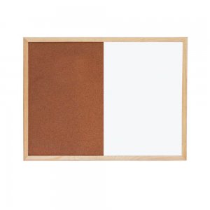 Tabla Whiteboard Magnetica si Panou Pluta DACO, 60x90 cm, Jumatate Suprafata Metalica Lacuita si Jumatate Pluta Naturala, Rama din Lemn, Tabla de Scris Profesionala, Table Whiteboard, Tabla Scolara, Panouri de Pluta