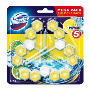 Odorizant de Toaleta Domestos Power 5 Lime, 3 x 55 g Odorizant de Toaleta Domestos Power 5 Lime, 3 x 55 g