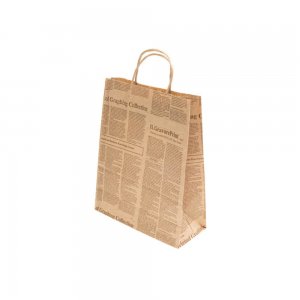 Set 100 Pungi din Hartie Natur cu Maner BisBags, 16x8x20.5 cm, 90 g/m2, Model Ziar, Sacose Cadouri, Pungi Cadouri, Punga pentru Cadou, Sacosa de Cadou, Punga cu Maner, Pungi Natur, Pungi Hartie, Sacose Hartie, Sacose Hartie cu Maner