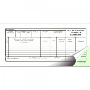 Bon de Predare Transfer Restituire 1/3 A4, 50 Set/Carnet, 2 Ex - Formular Autocopiativ Bon de Predare Transfer Restituire 1/3 A4, 50 Set/Carnet, 2 Ex - Formular Autocopiativ