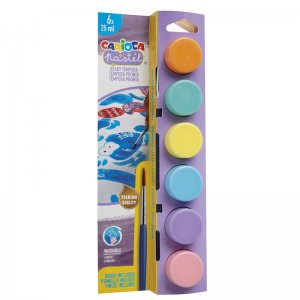 Tempera Super Lavabila, 6 Culori X 25 Ml/set, Contine Pensula, Carioca - Pastel