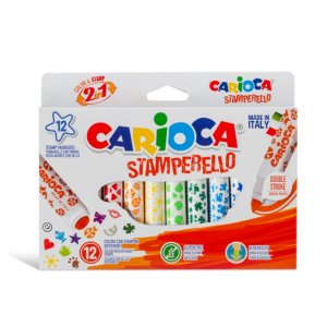 Set 12 Markere Lavabile, Cu 12 Stampile Diverse Forme, Cutie Carton, Carioca Stamperello Set 12 Markere Lavabile, Cu 12 Stampile Diverse Forme, Cutie Carton, Carioca Stamperello