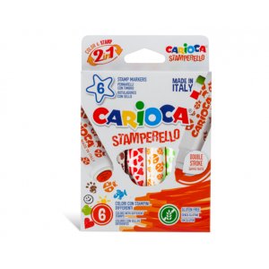 Set 6 Markere Lavabile, Cu 6 Stampile Diverse Forme, Cutie Carton, Carioca Stamperello Set 6 Markere Lavabile, Cu 6 Stampile Diverse Forme, Cutie Carton, Carioca Stamperello