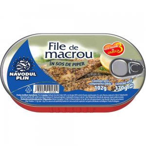 Conserva de Macrou File Navodul Plin in Sos de Piper, 180 g Conserva de Macrou File Navodul Plin in Sos de Piper, 180 g