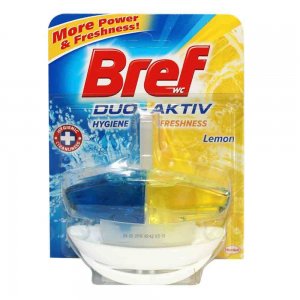 Odorizant WC Bref Duo Aktiv, Lichid cu Suport de WC- Lemon, 50 g