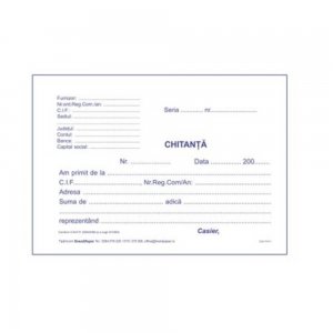 Chitantier Autocopiativ A6, 2 Exemplare, Tipar 1+0, Coperta Fata Tiparita, Coperta din Carton + Prelungire Cartonata