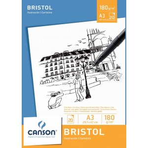 Bloc Desen A3, 20 File - 180 G/mp, Pentru Schite Creion/marker, Canson Bristol Bloc Desen A3, 20 File - 180 G/mp, Pentru Schite Creion/marker, Canson Bristol