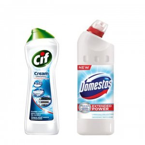 Pachet Promo: Domestos White 750 Ml + Cif Cream Original 500 Ml Pachet Promo: Domestos White 750 Ml + Cif Cream Original 500 Ml
