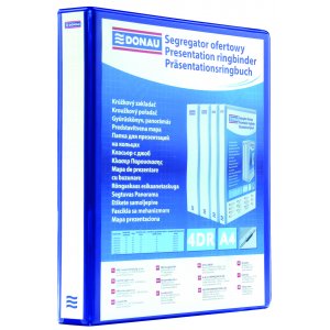 Caiet Mecanic Cu Buzunar, Plastifiat Pp, 4 Inele In "d", 40 Mm, Cotor 63 Mm, Donau - Albastru