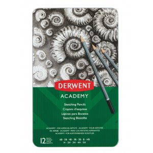 Creioane Grafit 6b-5h Derwent Academy, Cutie Metalica, 12 Buc/set, Negru Creioane Grafit 6b-5h Derwent Academy, Cutie Metalica, 12 Buc/set, Negru