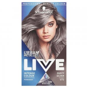 Vopsea Par Permanenta LIVE Urban Metallics, U72 Dusty Silver, 142.5 ml, Vopsea de Par Permanenta Intense Colour Metallic Shine Booster, Crema Coloranta de Par, Vopsele de Par Metalice, Vopsea de Par cu Stralucire Metalica