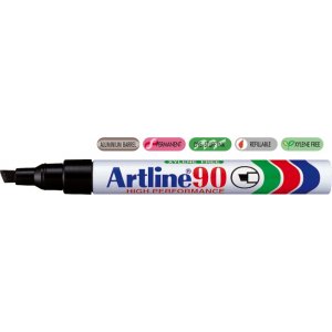 Permanent Marker Artline 90, Corp Metalic, Varf Tesit 2.0-5.0mm - Negru Permanent Marker Artline 90, Corp Metalic, Varf Tesit 2.0-5.0mm - Negru