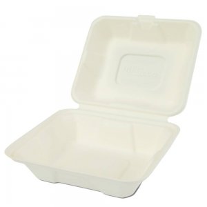 Set 200 Caserole Biodegradabile cu Capac pentru Hamburger din Fibra Lemnoasa, Dimensiune 187x187x74 mm