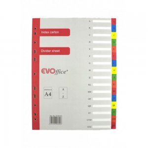 Index din Carton EVOffice, Format A4, Notat Alfabetic de la A la Z, Despartitoare din Carton, Indecsi Bibliorafturi - Separatoare din Carton