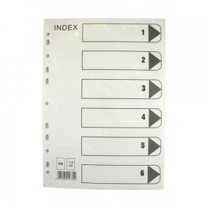 Index din Plastic EVOffice, Numerotat de la 1 la 6, Format A4, Despartitoare din Plastic, Indecsi Bibliorafturi - Separatoare din Plastic