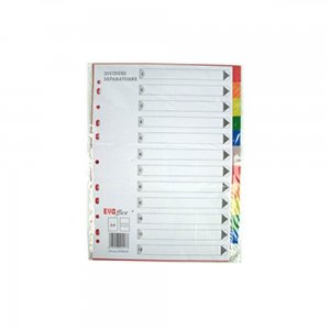 Separatoare din Plastic EVOffice, 12 Culori/Set, Format A4, Despartitoare din Plastic, Separatoare Bibliorafturi - Index din Plastic