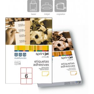 Etichete Autoadezive 6/a4, 99,1 X 93,1 Mm, 100 Coli/top, Sprintjet - Colturi Rotunjite - Albe