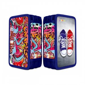 Penar Echipat, 3 Compartimente, Gimboo Graffiti - Albastru Penar Echipat, 3 Compartimente, Gimboo Graffiti - Albastru