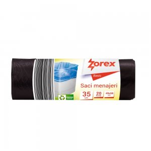 Saci Menajeri Zorex Basic, 35L, 49x58 cm, 20 Buc/Rola, Culoare Neagra, Saci Menaj, Saci de Gunoi, Saci Menajeri 35L, Saci de Gunoi Negri, Saci Menajeri Zorex