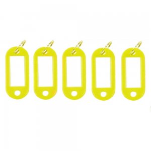 Set 10 Brelocuri Chei cu Eticheta EVOFFICE, 50x22 mm, Galbene, Breloc pentru Chei, Brelocuri cu Eticheta pentru Chei, Set Brelocuri Chei cu Eticheta, Brelocuri Chei cu Suport pentru Eticheta, Brelocuri cu Eticheta pentru Hotel