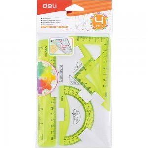 Set 4 Piese de Geometrie Deli, Galben, Trusa Geometrie, Trusa Geometrie din Plastic, Trusa Geometrie Deli, Set Geometrie, Set Geometrie Deli, Set Geometrie din Plastic, Trusa Geometrie de Calitate