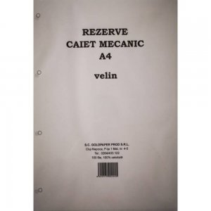Rezerva Caiet Mecanic A4 Velin GOLDPAPER, 100 Coli/Top, Top Foi Veline, Rezerve Foi Caiet, Foi Veline, Rezerve Foi Veline A4, Rezerva Caiet Mecanic A4, File pentru Caiet Mecanic