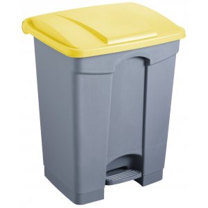 Cos Dreptunghiular Cu Pedala, Pentru Reciclare, 68 Litri, Helit - Corp Gri - Capac Galben