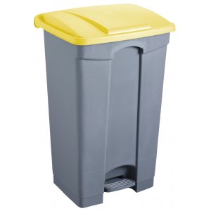 Cos Dreptunghiular Cu Pedala, Pentru Reciclare, 87 Litri, Helit - Corp Gri - Capac Galben