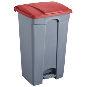 Cos Dreptunghiular Cu Pedala, Pentru Reciclare, 87 Litri, Helit - Corp Gri - Capac Rosu