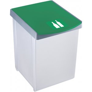 Cos Dreptunghiular Pentru Reciclare, 20 Litri, Helit - Corp Gri - Capac Verde