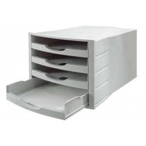 Suport Plastic Cu 4 Sertare Pentru Documente, Han Monitor (open) - Gri Deschis