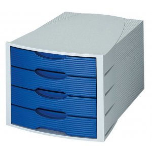Suport Plastic Cu 4 Sertare Pentru Documente, Han Monitor - Gri Deschis/albastru