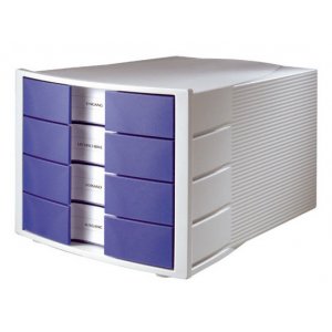 Suport Plastic Cu 4 Sertare Pentru Documente, Han Impuls - Gri Deschis/albastru