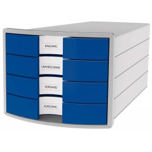 Suport Plastic Cu 4 Sertare Pt. Documente, Han Impuls 2.0 - Gri Deschis - Sertare Albastre