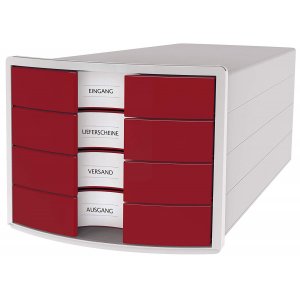 Suport Plastic Cu 4 Sertare Pt. Documente, Han Impuls 2.0 - Gri Deschis - Sertare Rosii