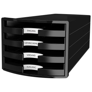 Suport Plastic Cu 4 Sertare Pt. Documente, Han Impuls 2.0 (open) - Negru - Sertare Negre