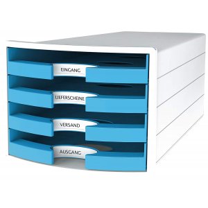 Suport Plastic Cu 4 Sertare Pt. Documente, Han Impuls 2.0 (open) - Alb - Sertare Bleu