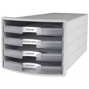 Suport Plastic Cu 4 Sertare Pt. Documente, Han Impuls 2.0 (open) - Gri Deschis - Sertare Transp. Mat