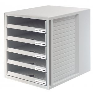 Suport Plastic Cu 5 Sertare Pentru Documente, Han (open) - Gri Deschis - Sertare Gri Deschis