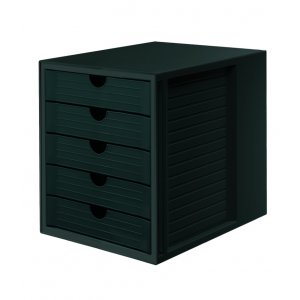 Suport Plastic Cu 5 Sertare Pentru Documente, Han - Negru - Sertare Negre