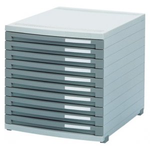 Suport Plastic Modular Cu 10 Sertare Pentru Documente, Han Contur - Gri Deschis/gri Inchis