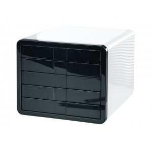 Suport Plastic Cu 5 Sertare Pentru Documente, Han Ibox - Alb Lucios/negru Lucios
