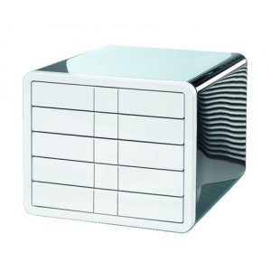 Suport Plastic Cu 5 Sertare Pentru Documente, Han Ibox - Negru Lucios/alb Lucios