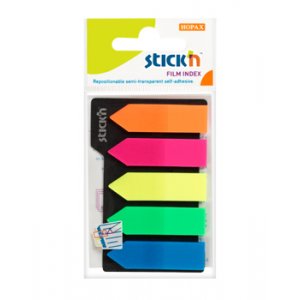 Stick Index Plastic Transparent Color 42 X 12 Mm, 5 X 25 File/set, Stick"n - 5 Culori Neon - Sageata Stick Index Plastic Transparent Color 42 X 12 Mm, 5 X 25 File/set, Stick"n - 5 Culori Neon - Sageata