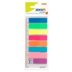 Stick Index Plastic Transp. Color 45 X 12 Mm, 8 X 25 File/set + Rigla, Stick"n - 8 Culori Neon