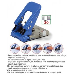 Perforator Metalic 2 Gauri + Aplicator Capse, 30 Coli, Turikan Bp-01 - Albastru