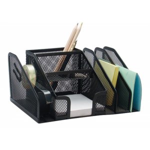 Organizer Metalic Mesh, De Birou, 6 Compartimente + Suport Banda Adeziva, Q-connect - Negru Organizer Metalic Mesh, De Birou, 6 Compartimente + Suport Banda Adeziva, Q-connect - Negru